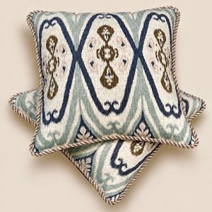 BLUE IKAT backed in Pink Blush linen
