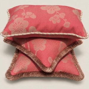 Raspberry Damask Lumbar cushion with cord trim